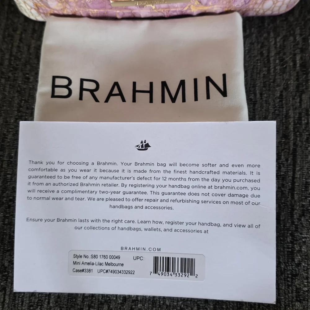 Brahmin Mini Amelia Lilac Melbourne Bucket Bag / Crossbody - Picture 16 of 16
